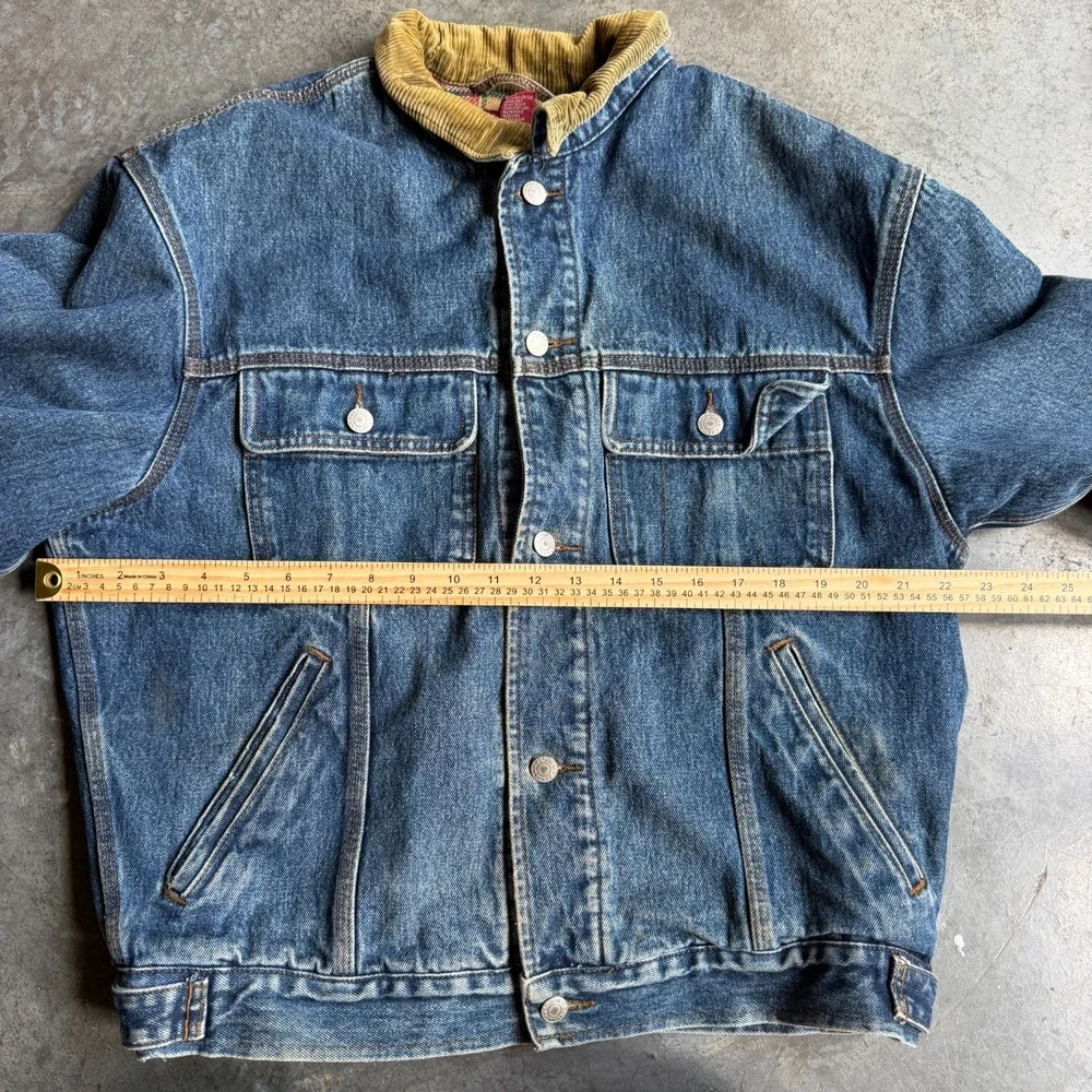 Vintage Banana Republic Trucker Jacket Mens Medium Blue Denim Blanket Lined 90s